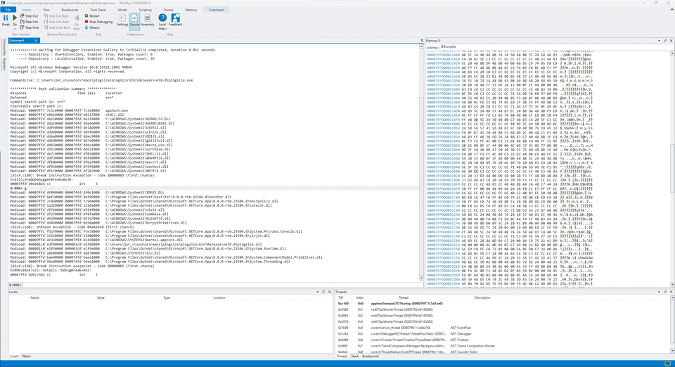 Breakpoint is hit and stacktrace is visible