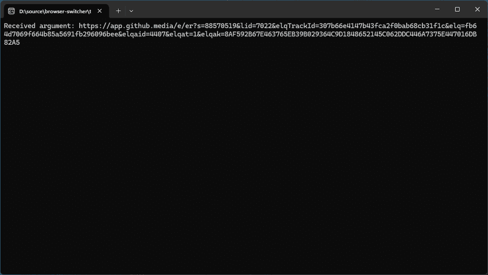 Console window that prints the link I clicked